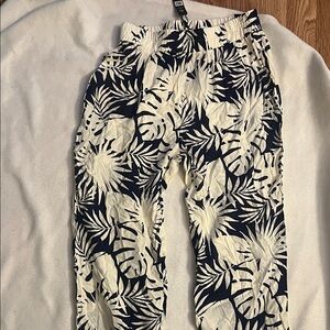 Navy and White Leaf Print Pants